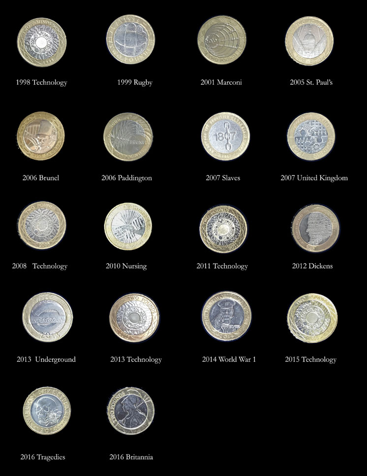 Two pound coins obverse images